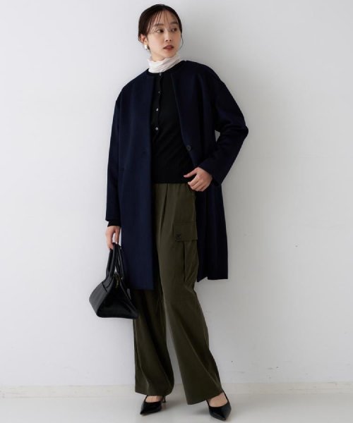 【日本製／通勤／フォーマル】カシミヤ混ノーカラーコート 