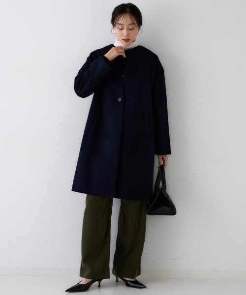 【日本製／通勤／フォーマル】カシミヤ混ノーカラーコート 