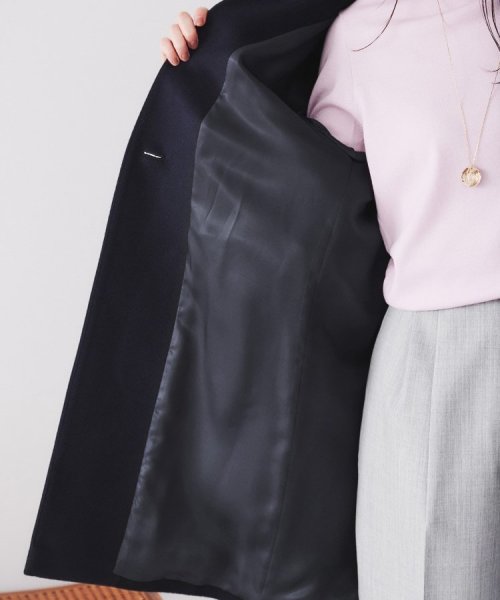 【日本製／通勤／フォーマル】カシミヤ混ノーカラーコート 