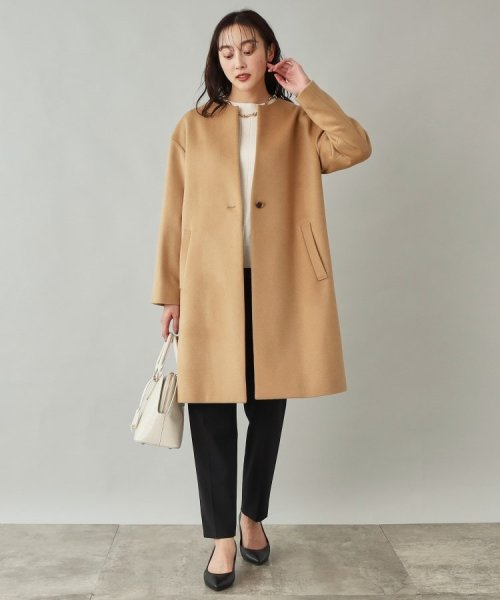 【日本製／通勤／フォーマル】カシミヤ混ノーカラーコート 
