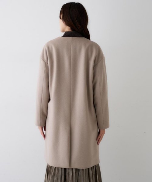 【日本製／通勤／フォーマル】カシミヤ混ノーカラーコート 