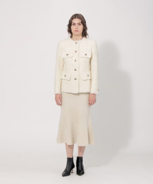 テープヤーンツィード ノーカラージャケット 