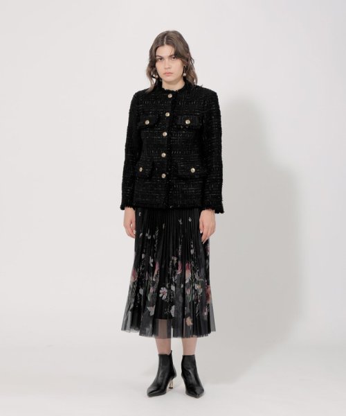 テープヤーンツィード ノーカラージャケット 