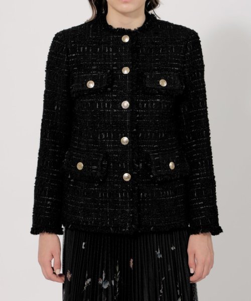テープヤーンツィード ノーカラージャケット 