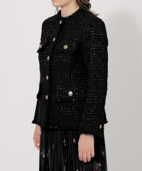 テープヤーンツィード ノーカラージャケット 