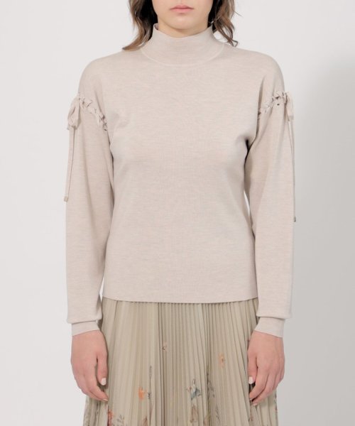 スーパーファインウール レースアップニットプルオーバー 