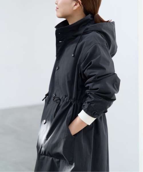 コットンナイロンタッサーオーバーコート ネイビー イエロー