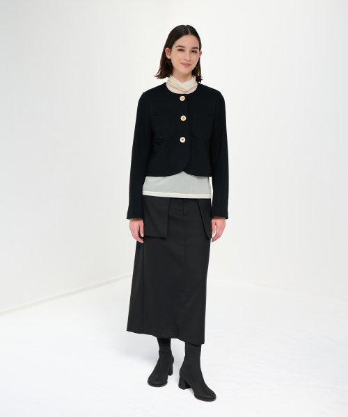 裏毛ノーカラーショートジャケット 