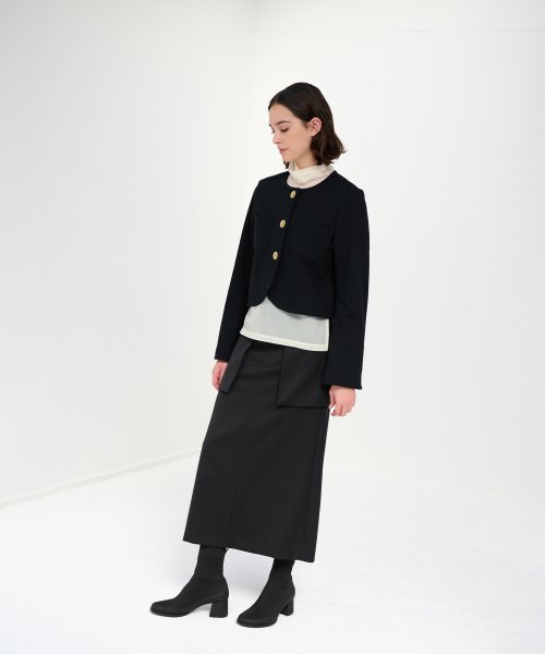 裏毛ノーカラーショートジャケット 