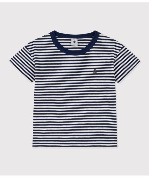 PETIT BATEAU(プチバトー)/スラブジャージボーダー半袖Ｔシャツ/img01