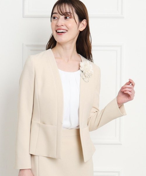 【洗える/日本製/セレモニー/オフィス】女性らしいシルエットと着心地の良さが叶うノーカラージャケット 