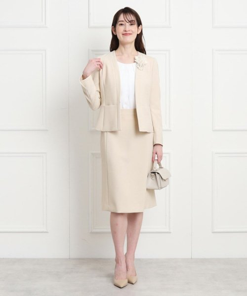 【洗える/日本製/セレモニー/オフィス】女性らしいシルエットと着心地の良さが叶うノーカラージャケット 