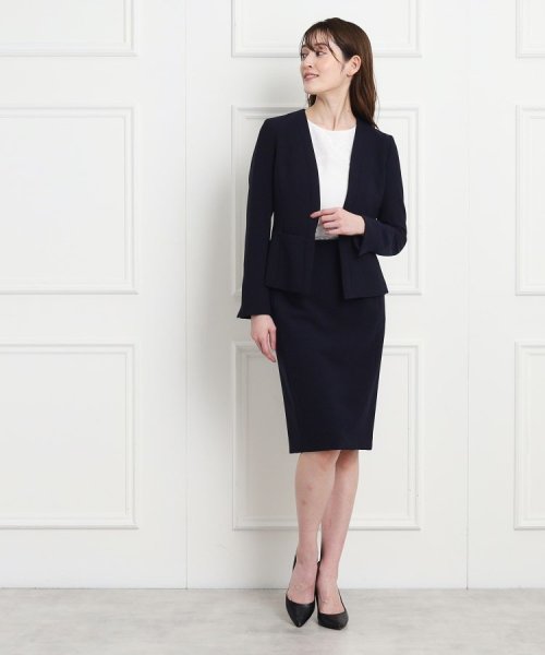 【洗える/日本製/セレモニー/オフィス】女性らしいシルエットと着心地の良さが叶うノーカラージャケット 