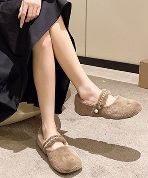 Amulet(アミュレット)/フェイクファーパンプス レディース 10代 20代 30代 韓国ファッション 秋 冬 カジュアル 可愛い 白 黒 シンプル シューズ 靴 フラット/img11