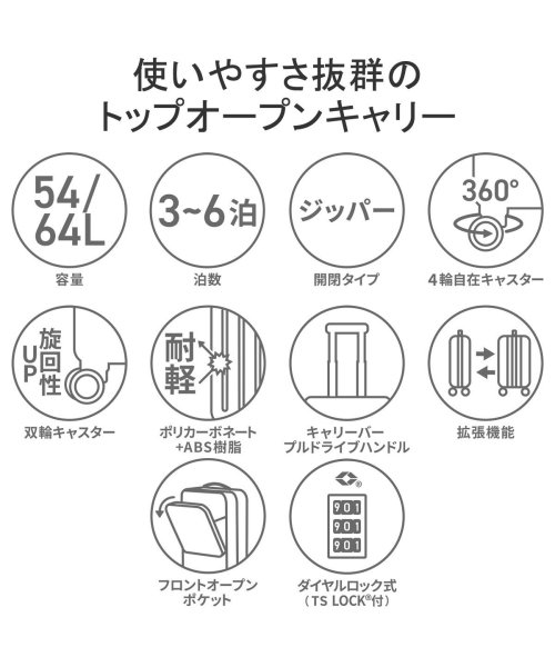 HeM(ヘム)/ヘム スーツケース キャリーケース Mサイズ フロントオープン HeM マチ 拡張 2泊3日 3泊4日 修学旅行 軽量 リム 54L 64L 39－507/img03