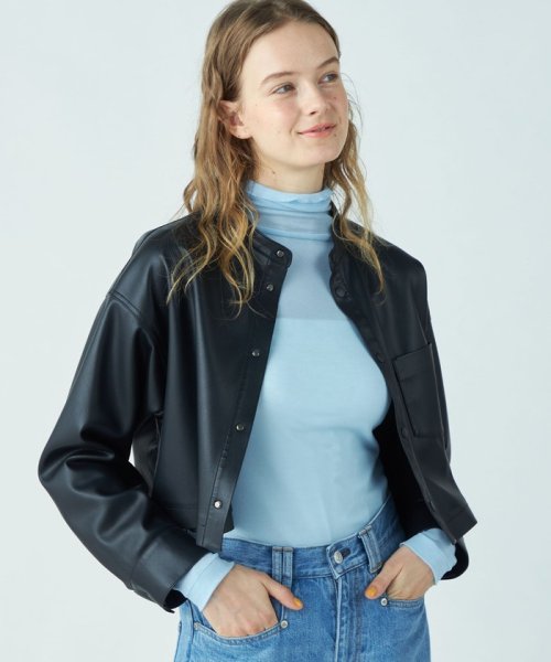 シンセティックレザー ショートジャケット 