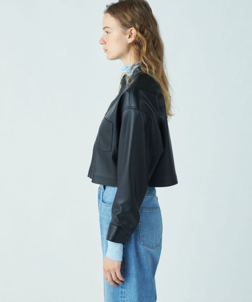 シンセティックレザー ショートジャケット 