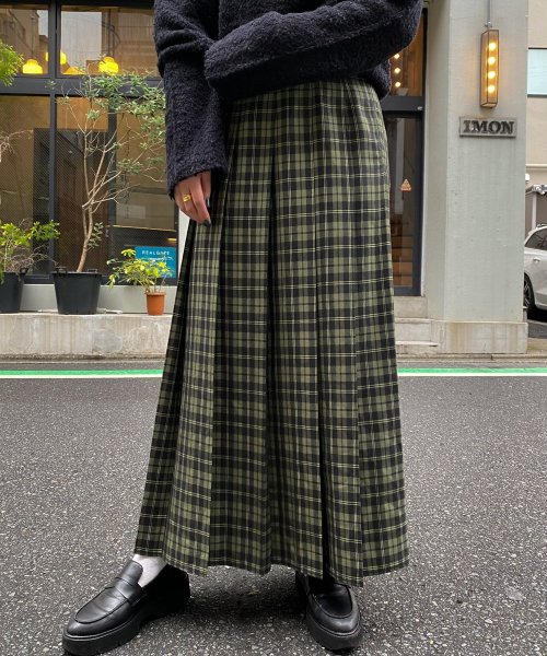 【Audrey and John Wad】オーバーチェックプリーツスカート 