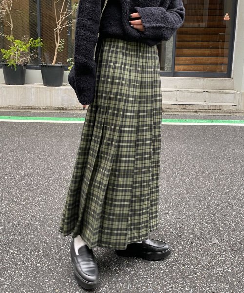 【Audrey and John Wad】オーバーチェックプリーツスカート 