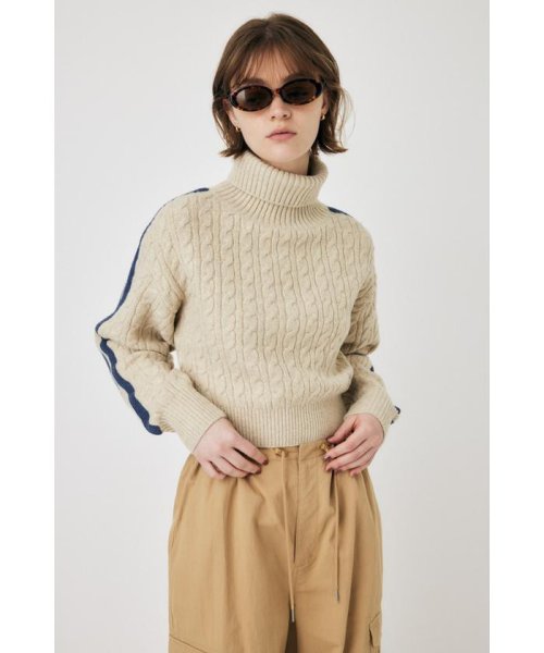 moussy(マウジー)/LINE SLEEVE CABLE KNIT トップス/img01