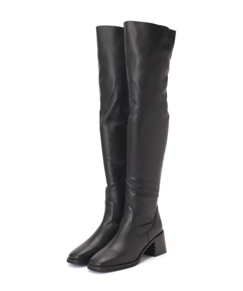 ストレッチフェイクレザーニーハイブーツ 