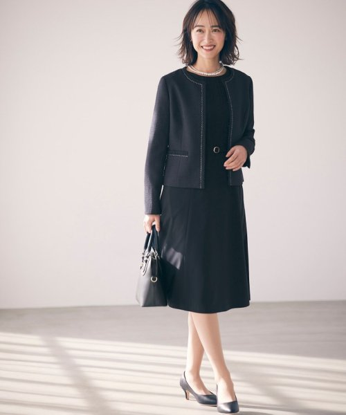 リップルボーダーストレッチ ノーカラージャケット 