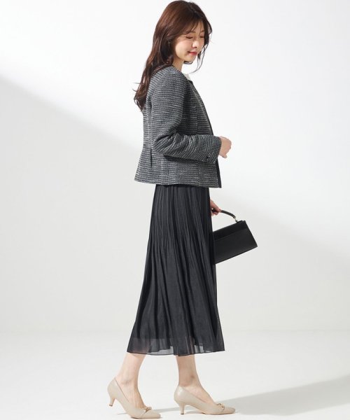 リップルボーダーストレッチ ノーカラージャケット 