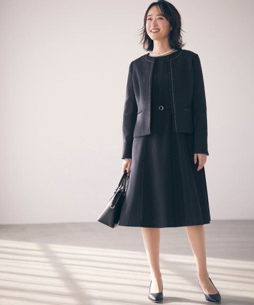 リップルボーダーストレッチ ノーカラージャケット  Y1421304615(10850円)