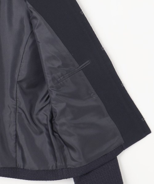 リップルボーダーストレッチ ノーカラージャケット  Y1421304615(10850円)