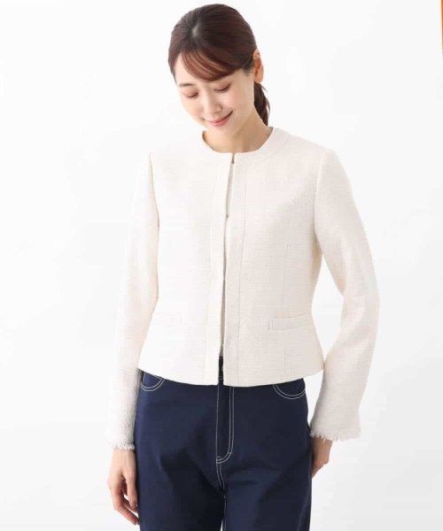 [セットアップ対応]ラメツイードノーカラージャケット 
