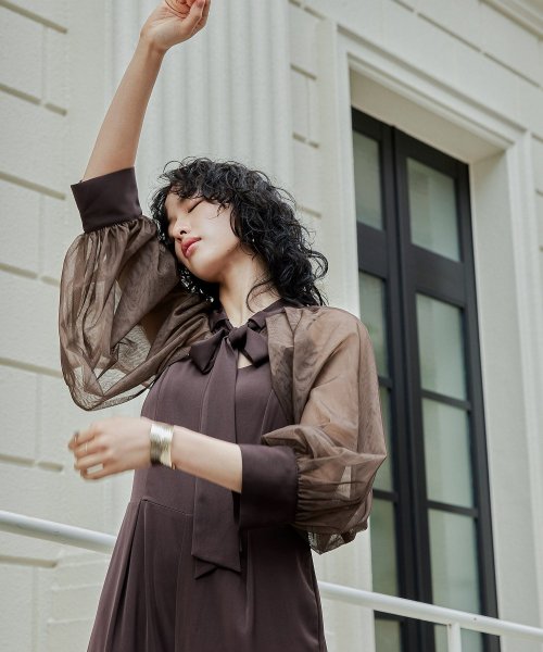 niana ニアナ ボウタイボレロ付きオールインワンパンツドレス パーティードレス 結婚式 セット サロペット ワイドパンツ キャミソール リボン シアー お呼 5cm ニアナ