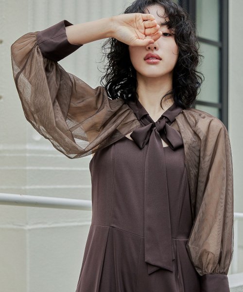 niana ニアナ ボウタイボレロ付きオールインワンパンツドレス パーティードレス 結婚式 セット サロペット ワイドパンツ キャミソール リボン シアー お呼 5cm ニアナ