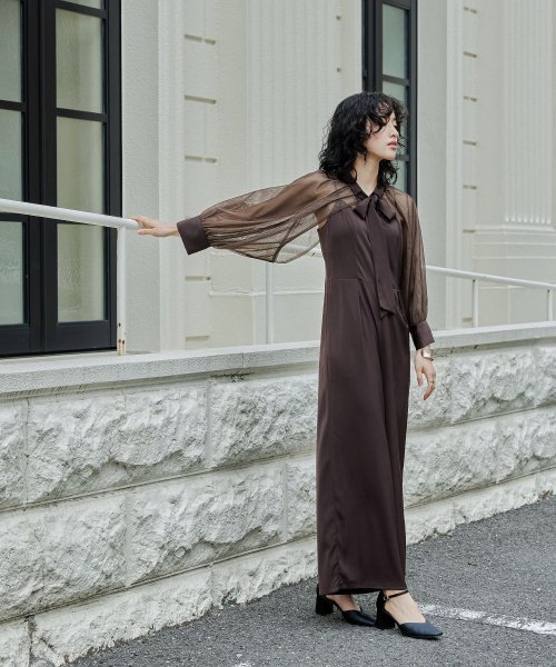 niana ニアナ ボウタイボレロ付きオールインワンパンツドレス パーティードレス 結婚式 セット サロペット ワイドパンツ キャミソール リボン シアー お呼 5cm ニアナ