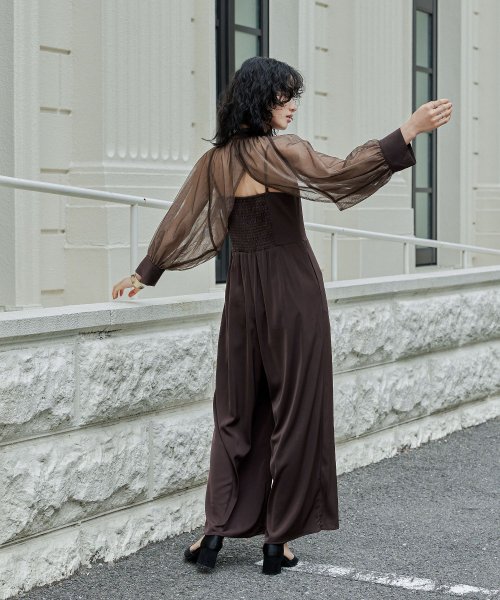 niana ニアナ ボウタイボレロ付きオールインワンパンツドレス パーティードレス 結婚式 セット サロペット ワイドパンツ キャミソール リボン シアー お呼 5cm ニアナ