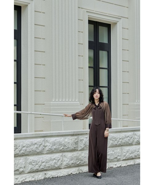 niana ニアナ ボウタイボレロ付きオールインワンパンツドレス パーティードレス 結婚式 セット サロペット ワイドパンツ キャミソール リボン シアー お呼 5cm ニアナ