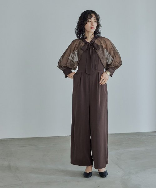 niana ニアナ ボウタイボレロ付きオールインワンパンツドレス パーティードレス 結婚式 セット サロペット ワイドパンツ キャミソール リボン シアー お呼 5cm ニアナ