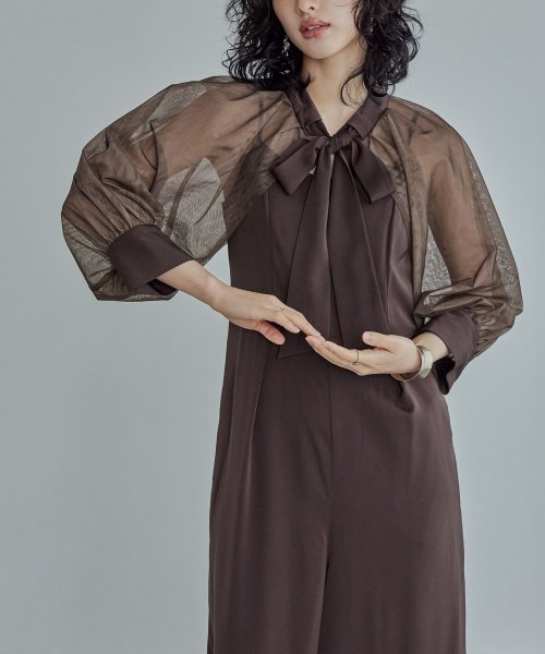 niana ニアナ ボウタイボレロ付きオールインワンパンツドレス パーティードレス 結婚式 セット サロペット ワイドパンツ キャミソール リボン シアー お呼 5cm ニアナ