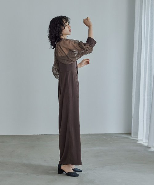 niana ニアナ ボウタイボレロ付きオールインワンパンツドレス パーティードレス 結婚式 セット サロペット ワイドパンツ キャミソール リボン シアー お呼 5cm ニアナ