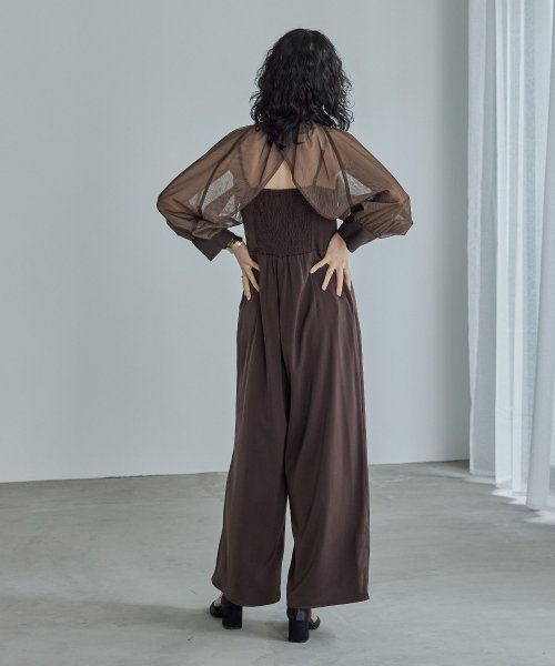 niana ニアナ ボウタイボレロ付きオールインワンパンツドレス パーティードレス 結婚式 セット サロペット ワイドパンツ キャミソール リボン シアー お呼 5cm ニアナ