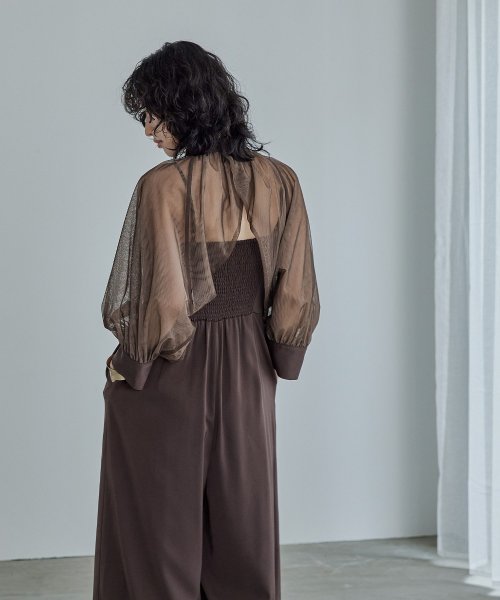 niana ニアナ ボウタイボレロ付きオールインワンパンツドレス パーティードレス 結婚式 セット サロペット ワイドパンツ キャミソール リボン シアー お呼 5cm ニアナ