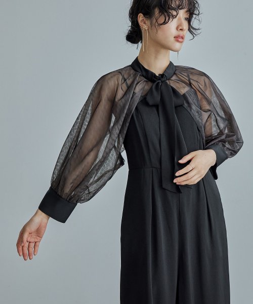 niana ニアナ ボウタイボレロ付きオールインワンパンツドレス パーティードレス 結婚式 セット サロペット ワイドパンツ キャミソール リボン シアー お呼 5cm ニアナ