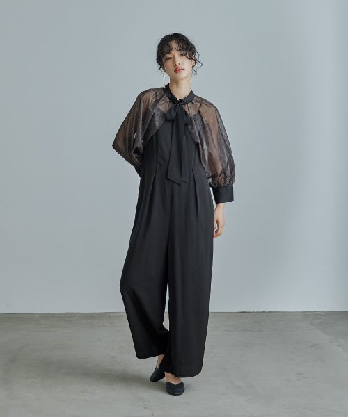 niana ニアナ ボウタイボレロ付きオールインワンパンツドレス パーティードレス 結婚式 セット サロペット ワイドパンツ キャミソール リボン シアー お呼 5cm ニアナ