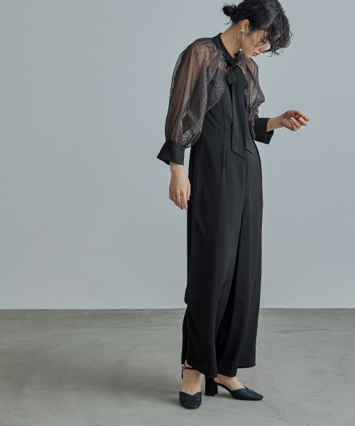 niana ニアナ ボウタイボレロ付きオールインワンパンツドレス パーティードレス 結婚式 セット サロペット ワイドパンツ キャミソール リボン シアー お呼 5cm ニアナ