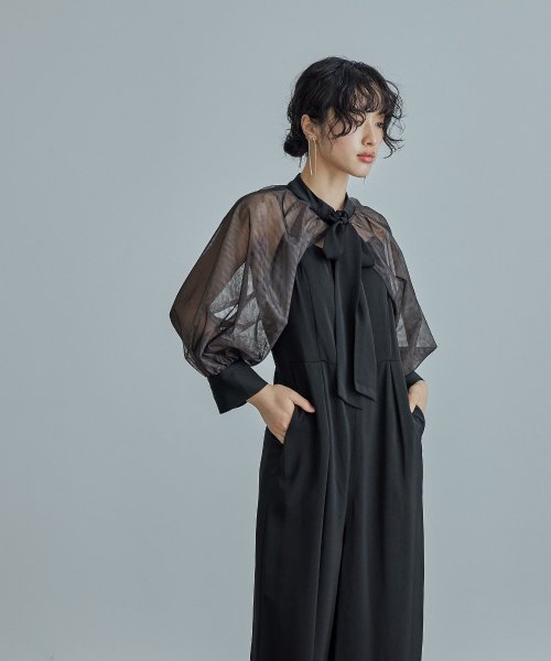 niana ニアナ ボウタイボレロ付きオールインワンパンツドレス パーティードレス 結婚式 セット サロペット ワイドパンツ キャミソール リボン シアー お呼 5cm ニアナ