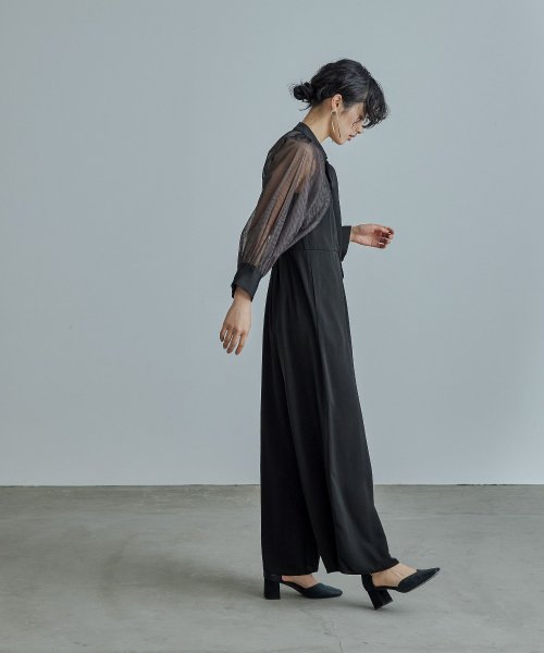 niana ニアナ ボウタイボレロ付きオールインワンパンツドレス パーティードレス 結婚式 セット サロペット ワイドパンツ キャミソール リボン シアー お呼 5cm ニアナ