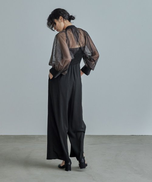 niana ニアナ ボウタイボレロ付きオールインワンパンツドレス パーティードレス 結婚式 セット サロペット ワイドパンツ キャミソール リボン シアー お呼 5cm ニアナ