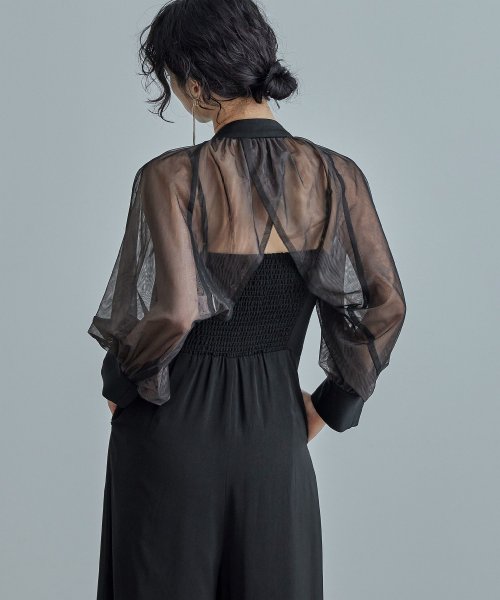 niana ニアナ ボウタイボレロ付きオールインワンパンツドレス パーティードレス 結婚式 セット サロペット ワイドパンツ キャミソール リボン シアー お呼 5cm ニアナ