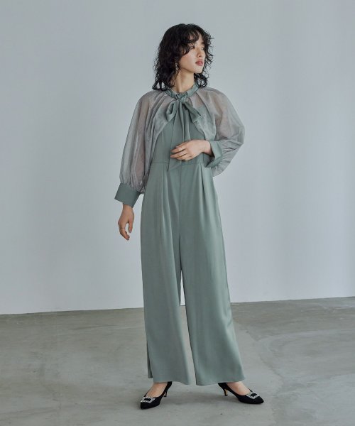 niana ニアナ ボウタイボレロ付きオールインワンパンツドレス パーティードレス 結婚式 セット サロペット ワイドパンツ キャミソール リボン シアー お呼 5cm ニアナ