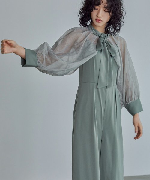 niana ニアナ ボウタイボレロ付きオールインワンパンツドレス パーティードレス 結婚式 セット サロペット ワイドパンツ キャミソール リボン シアー お呼 5cm ニアナ