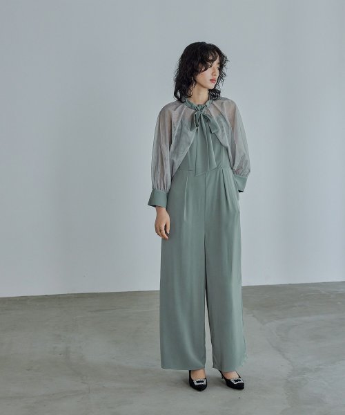 niana ニアナ ボウタイボレロ付きオールインワンパンツドレス パーティードレス 結婚式 セット サロペット ワイドパンツ キャミソール リボン シアー お呼 5cm ニアナ